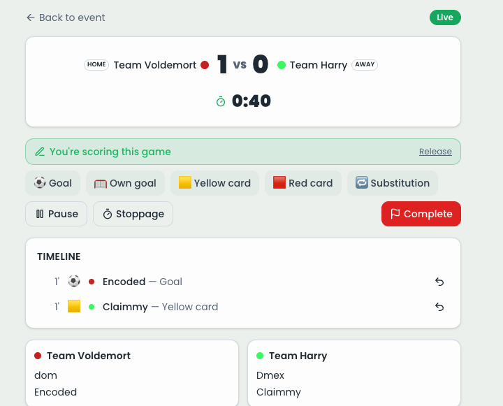 Scoresheet lock UI: current holder, take-over button